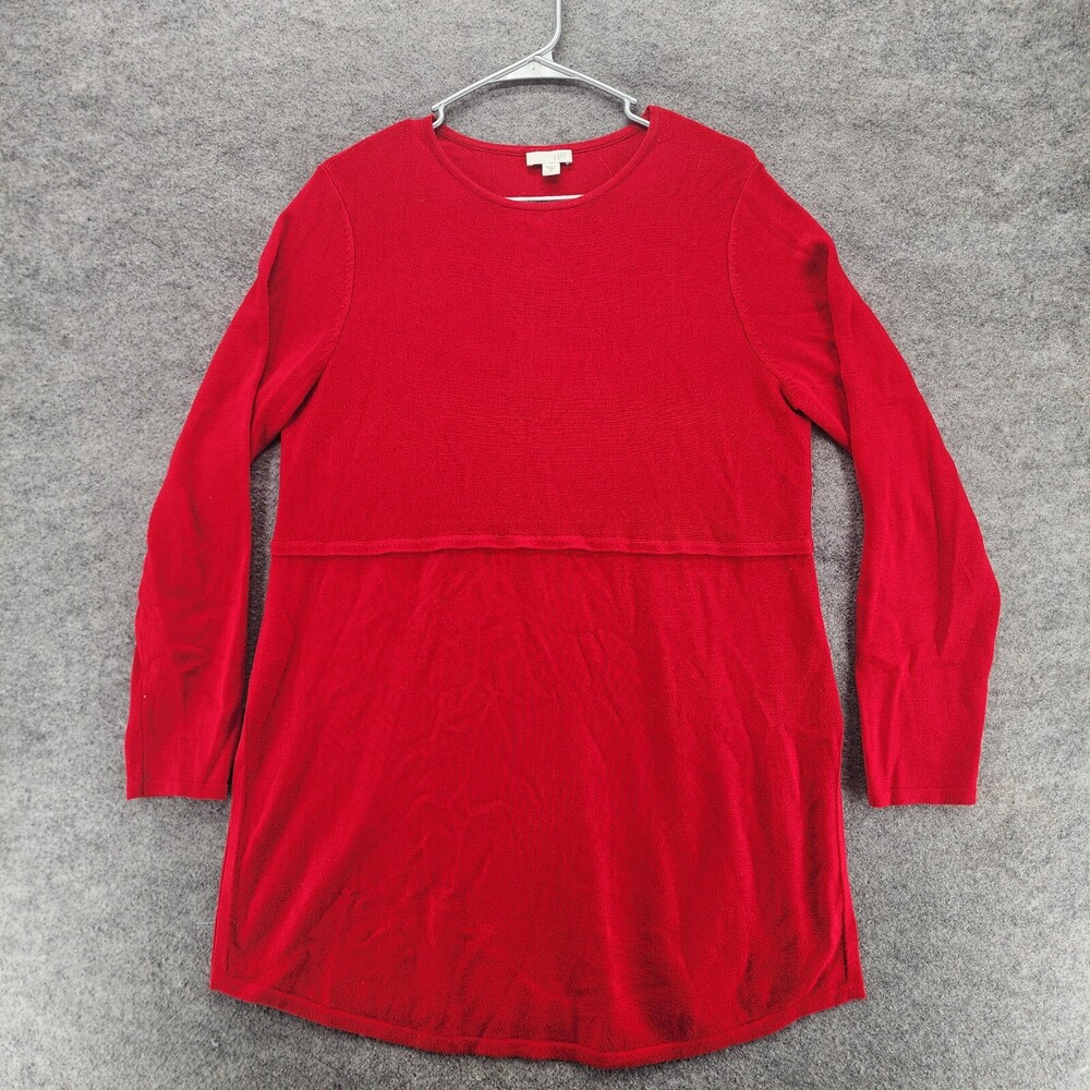 J Jill Shirt Womens Medium Long Sleeve Red Split Hem Rayon Wool
